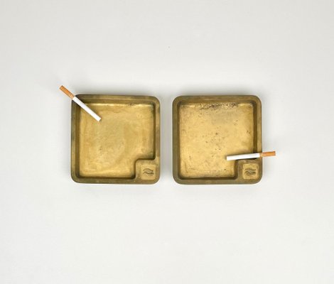 Square Solid Brass Ashtrays, Italy, 1960s, Set of 2-LYQ-1321729