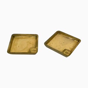 Square Solid Brass Ashtrays, Italy, 1960s, Set of 2-LYQ-1321729