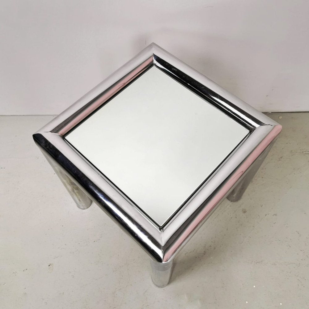 Square Steel and Mirror Coffee Table by Renato Zevi, 1970s