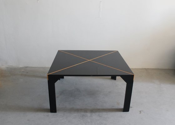 Square Table in Black Lacquered Wood and Spruce Inserts by Vico Magistretti for B&B Italia, 1970s-IVC-2032081