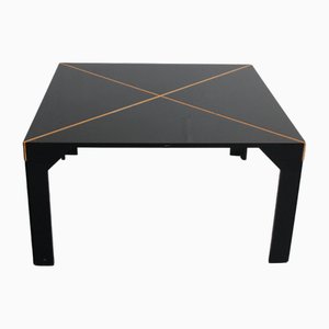 Square Table in Black Lacquered Wood and Spruce Inserts by Vico Magistretti for B&B Italia, 1970s-IVC-2032081