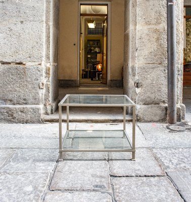 Square Table with Nickel-Plated Metal Frame and Glass Tops, Italy, 1970s-VCV-952434