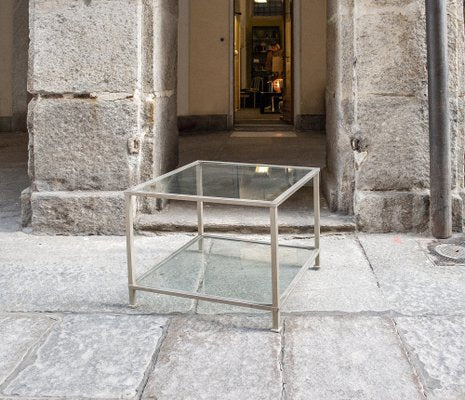 Square Table with Nickel-Plated Metal Frame and Glass Tops, Italy, 1970s-VCV-952434