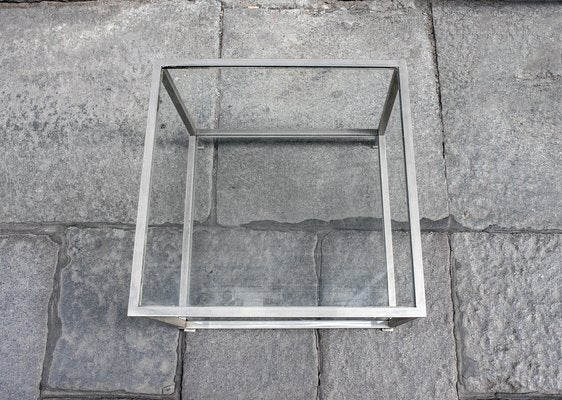 Square Table with Nickel-Plated Metal Frame and Glass Tops, Italy, 1970s-VCV-952434