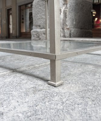 Square Table with Nickel-Plated Metal Frame and Glass Tops, Italy, 1970s-VCV-952434