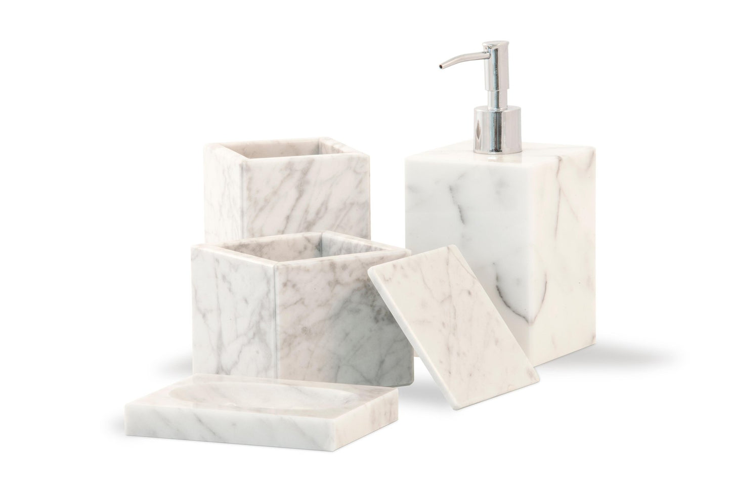 Square Toothbrush Holder in White Carrara Marble