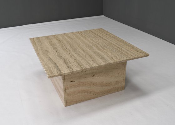 Square Travertine Coffee Table in the Style of Up&Up Mangiarotti, Italy, 1970s-TE-892945