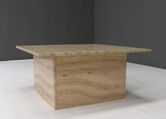 Square Travertine Coffee Table in the Style of Up&Up Mangiarotti, Italy, 1970s-TE-892945