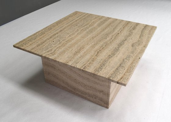 Square Travertine Coffee Table in the Style of Up&Up Mangiarotti, Italy, 1970s-TE-892945