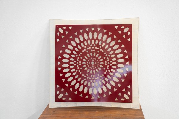 Square Wall Lamp in Red Wood and Rice Paper, 1980s-KNM-1762843