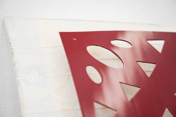 Square Wall Lamp in Red Wood and Rice Paper, 1980s-KNM-1762843