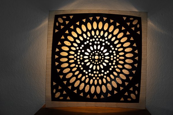 Square Wall Lamp in Red Wood and Rice Paper, 1980s-KNM-1762843