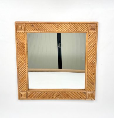 Square Wall Mirror in Rattan & Bamboo Attributed to Vivai Del Sud, Italy, 1970s-LYQ-1288540