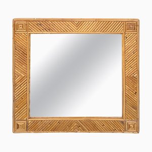 Square Wall Mirror in Rattan & Bamboo Attributed to Vivai Del Sud, Italy, 1970s-LYQ-1288540