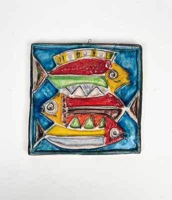 Squared Colored Ceramic Fish Tile Plate by Giovanni De Simone, Italy, 1960s-LYQ-1335168