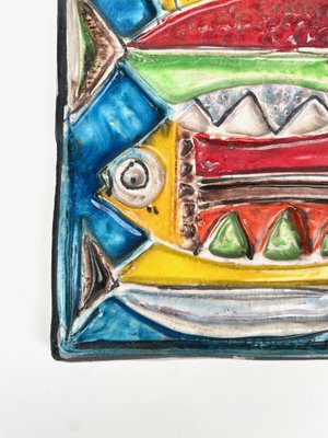 Squared Colored Ceramic Fish Tile Plate by Giovanni De Simone, Italy, 1960s-LYQ-1335168