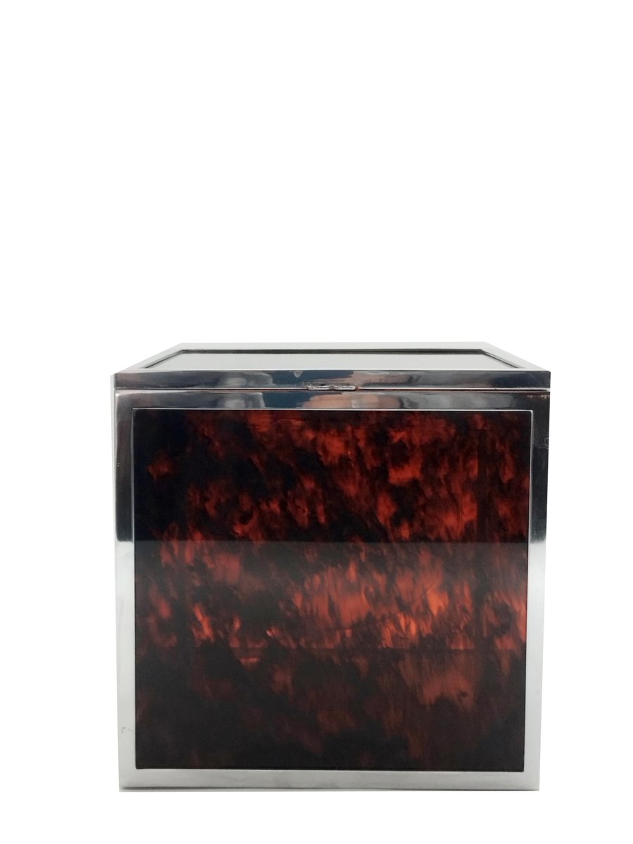 Squared Ice Bucket in Tortoise Shell Effect Acrylic and Chrome by Christian Dior, Italy, 1970s