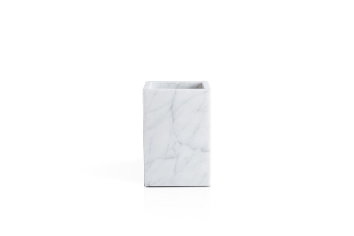 Squared White Carrara Marble Toothbrush Holder from Fiammettav Home Collection