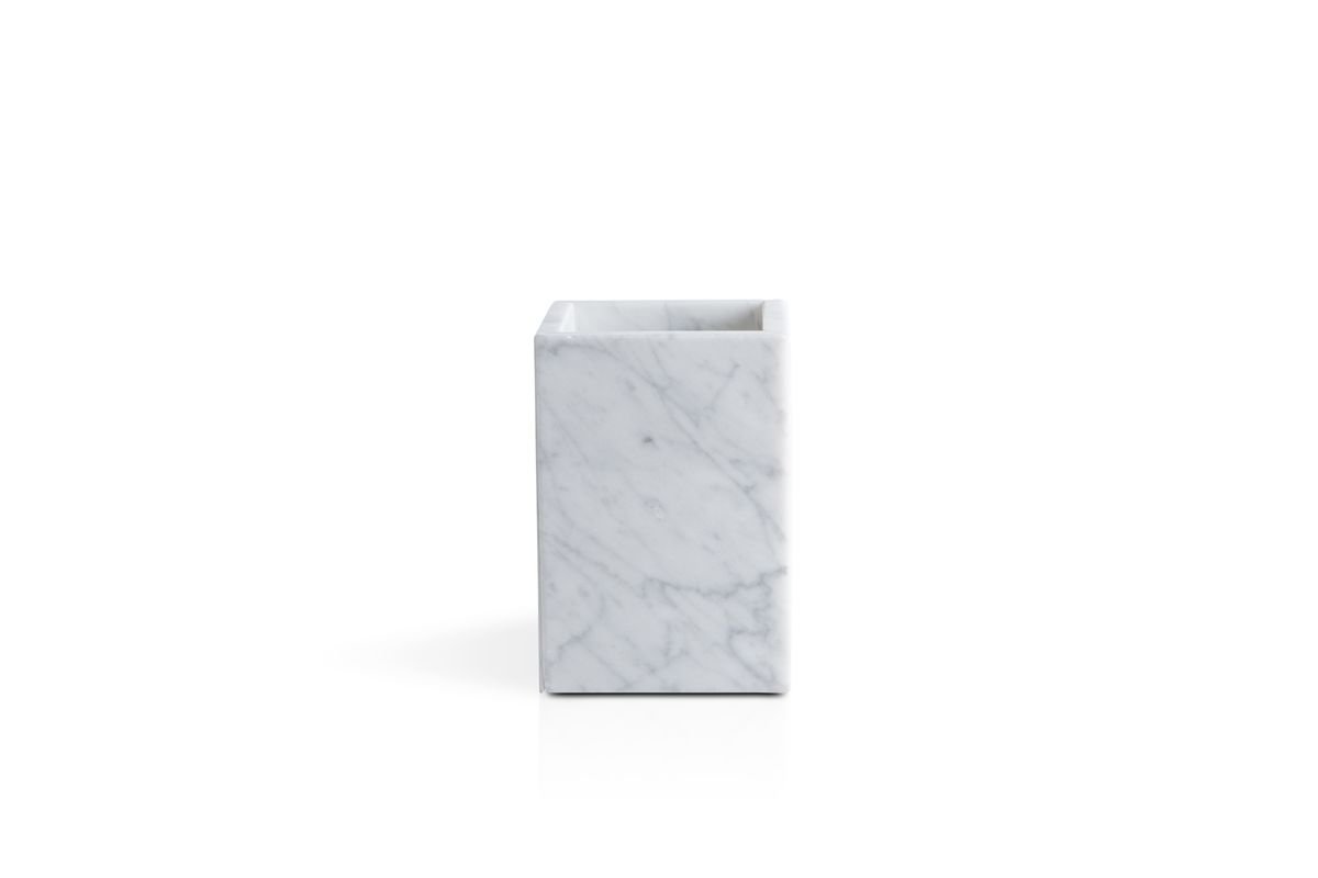 Squared White Carrara Marble Toothbrush Holder from Fiammettav Home Collection