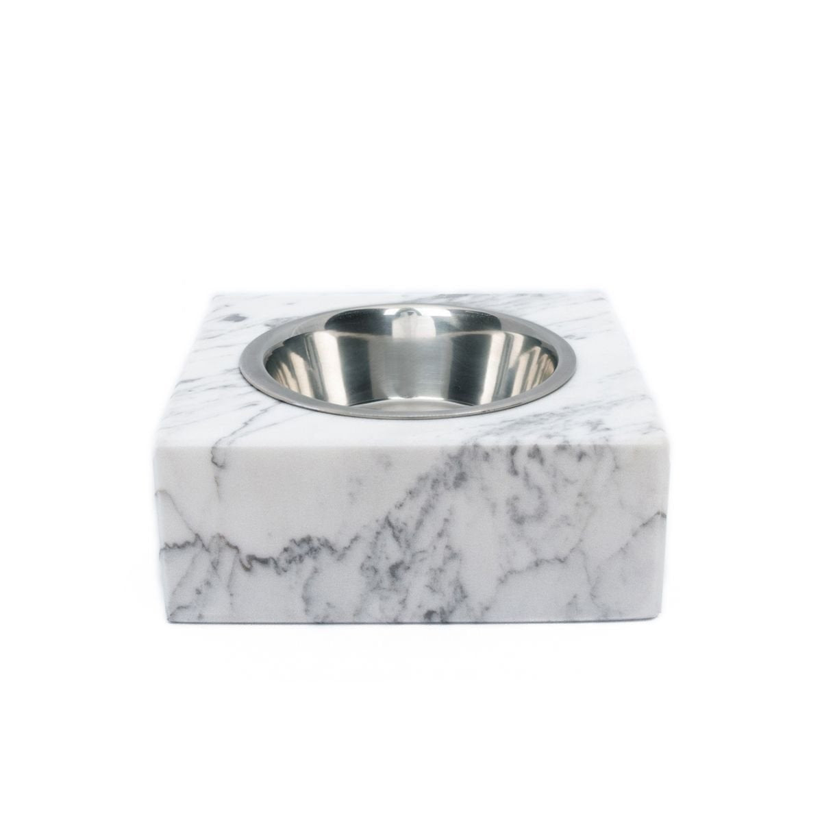 Squared White Marble Cats and Dogs Bowl With Removable Steel from Fiammettav Home Collection