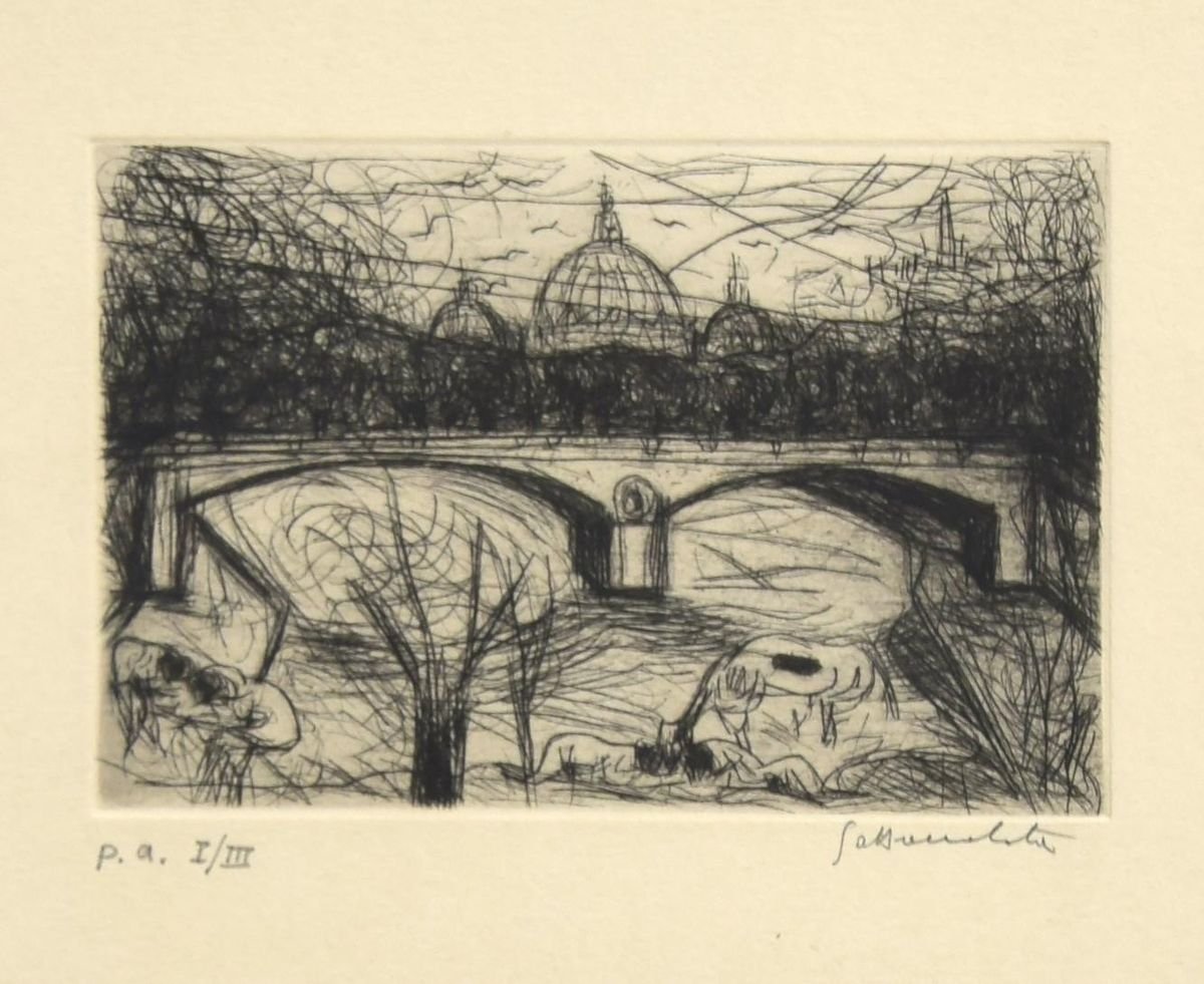 St Peter's View - Original Etching by N. Gattamelata - Late 20th Century Late 20th Century