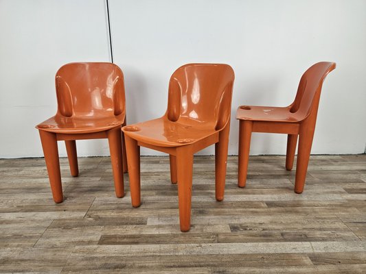 Stackable Chairs in Orange Plastic from the Casa 70 Collection by Albaplast for Dal Vera, 1970s, Set of 3-ZUW-2020082