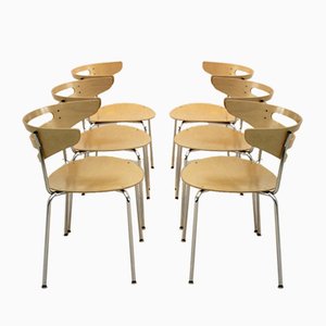 Stackable Chrome & Beech Curved Dining Chairs from Thonet, Set of 6-MO-717549