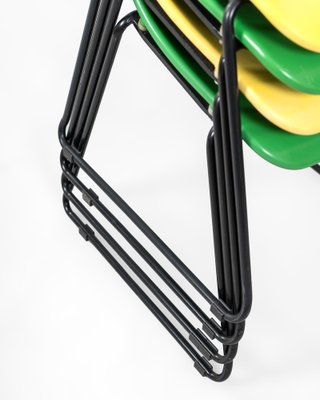 Stackable Green and Yellow Chairs in Iron, 1950s, Set of 4-DIP-1747267