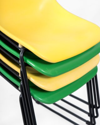 Stackable Green and Yellow Chairs in Iron, 1950s, Set of 4-DIP-1747267