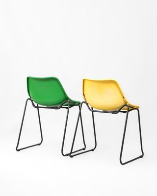 Stackable Green and Yellow Chairs in Iron, 1950s, Set of 4-DIP-1747267