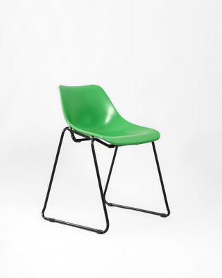 Stackable Green and Yellow Chairs in Iron, 1950s, Set of 4-DIP-1747267