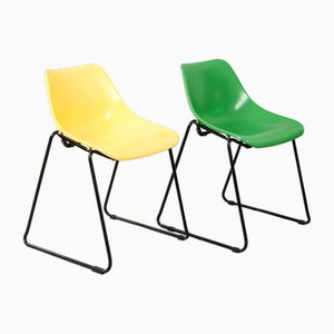 Stackable Green and Yellow Chairs in Iron, 1950s, Set of 4-DIP-1747267