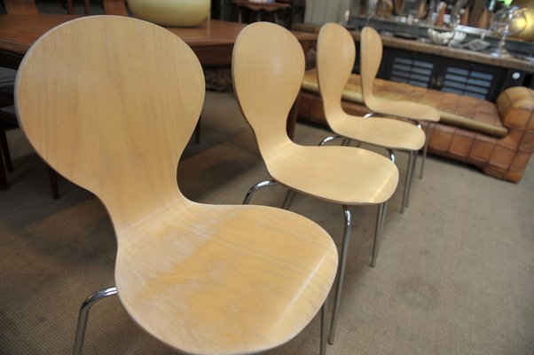 Stackable Metal and Wood Chairs, 1970, Set of 4-NEN-2043224