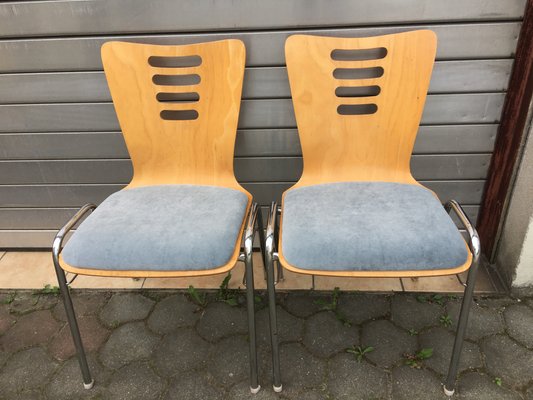 Stackable Metal and Wood Chairs, 1990s, Set of 4-WQQ-952275