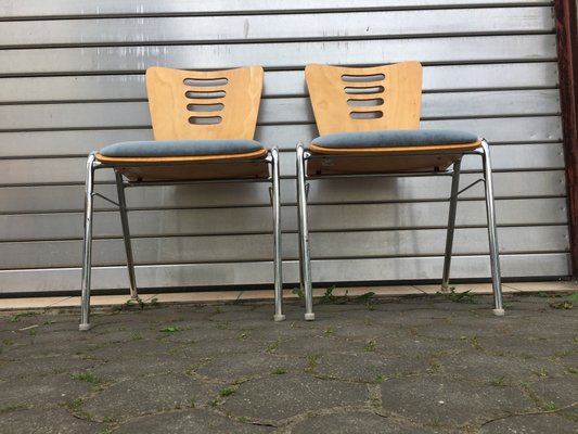 Stackable Metal and Wood Chairs, 1990s, Set of 4-WQQ-952275