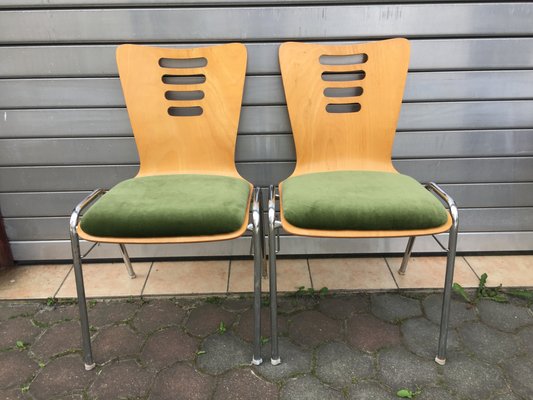 Stackable Metal and Wood Chairs, 1990s, Set of 4-WQQ-952275