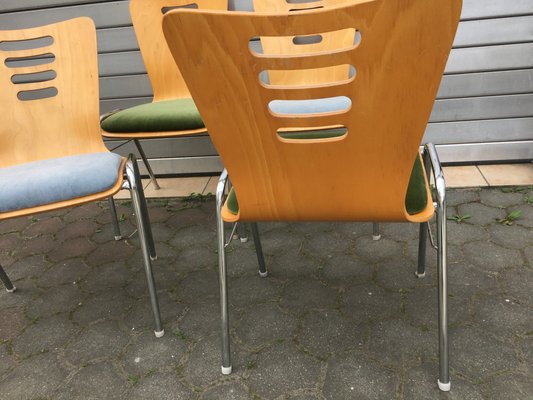 Stackable Metal and Wood Chairs, 1990s, Set of 4-WQQ-952275