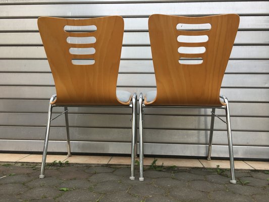 Stackable Metal and Wood Chairs, 1990s, Set of 4-WQQ-952275