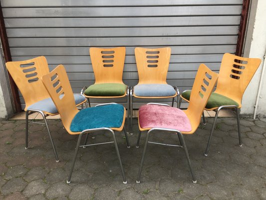 Stackable Metal and Wood Chairs, 1990s, Set of 6-WQQ-952272