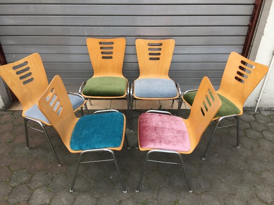 Stackable Metal and Wood Chairs, 1990s, Set of 6-WQQ-952272