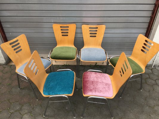 Stackable Metal and Wood Chairs, 1990s, Set of 6-WQQ-952272