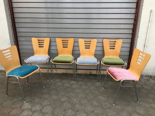 Stackable Metal and Wood Chairs, 1990s, Set of 6-WQQ-952272