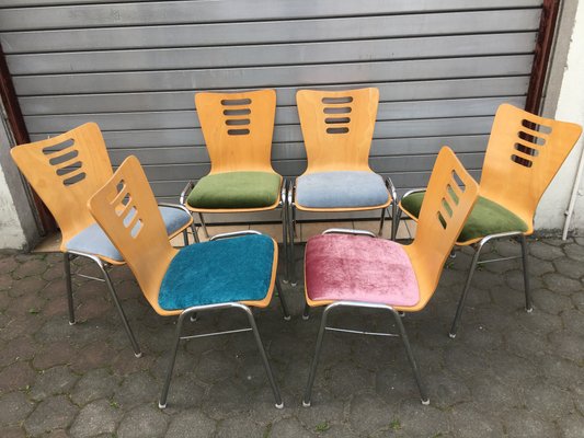 Stackable Metal and Wood Chairs, 1990s, Set of 6-WQQ-952272