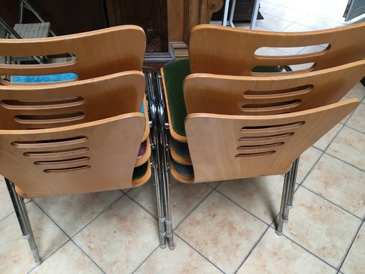 Stackable Metal and Wood Chairs, 1990s, Set of 6-WQQ-952272