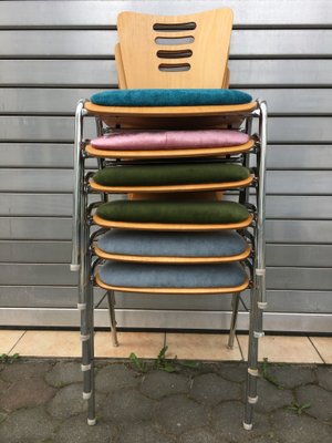 Stackable Metal and Wood Chairs, 1990s, Set of 6-WQQ-952272