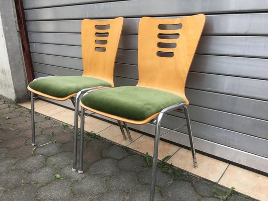 Stackable Metal & Wood Chairs, 1990s, Set of 2-WQQ-952264