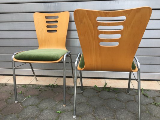 Stackable Metal & Wood Chairs, 1990s, Set of 2-WQQ-952264