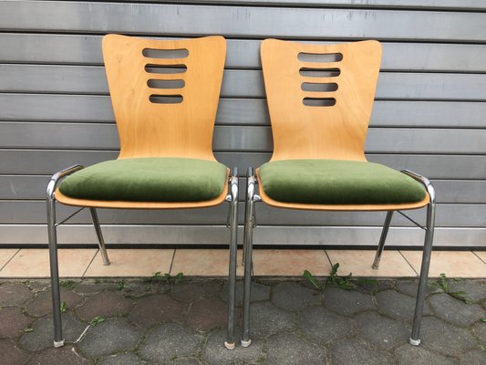 Stackable Metal & Wood Chairs, 1990s, Set of 2-WQQ-952264