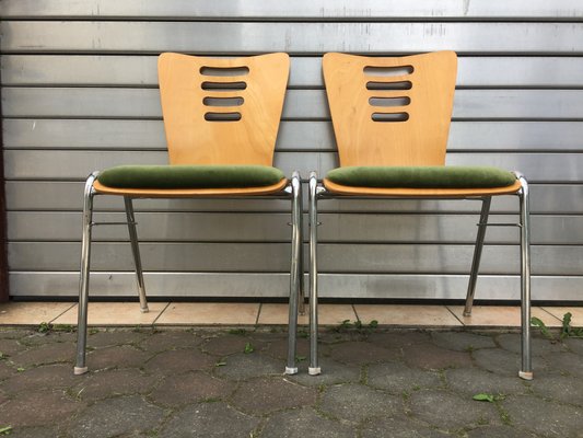 Stackable Metal & Wood Chairs, 1990s, Set of 2-WQQ-952264