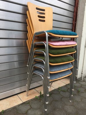 Stackable Metal & Wood Chairs, 1990s, Set of 2-WQQ-952264